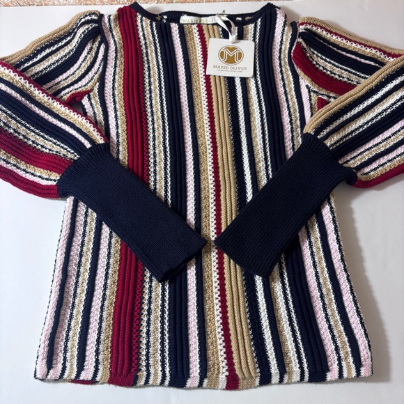 Marie Oliver Knit Sweater Striped Ribbed Cuffs Boat Neck Multi-Color Size Small - Picture 7 of 15